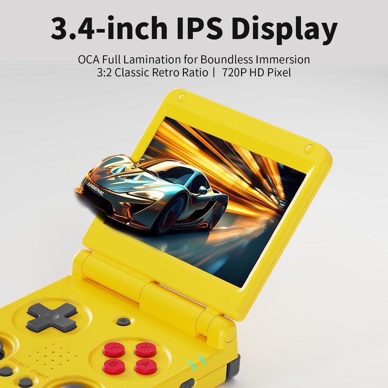 GiipGoop RG34XXSP Retro Handheld Game Console RG34XX SP Retro Gaming Console with 64G Preloaded 5000+ Games,3300 mAh Battey, Portable Pocket Arcade Support 30+ Simulators 5G WiFi Bluetooth HD Yellow - Image 2